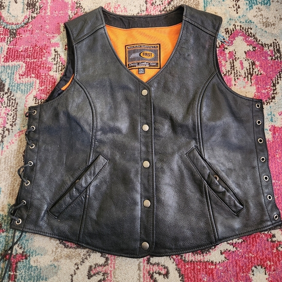First Classics Other - Womens Black Leather Vest W/Lace-Up Sides